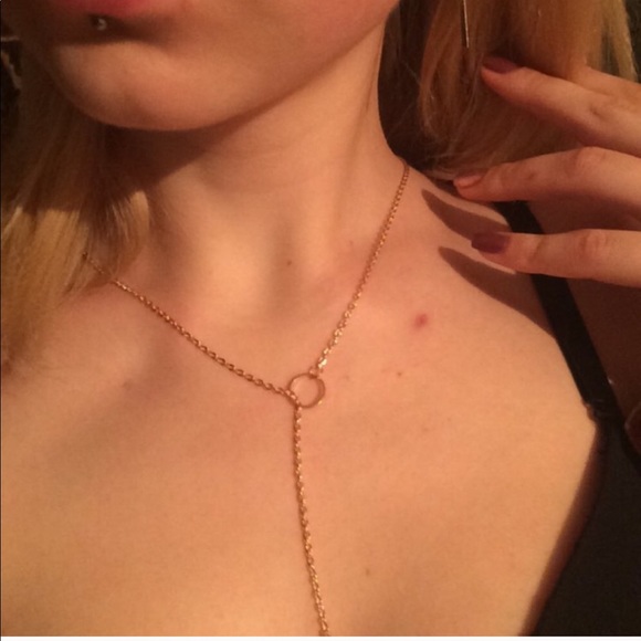 Circle & Bar Lariat Necklace STYLISH - Picture 4 of 6